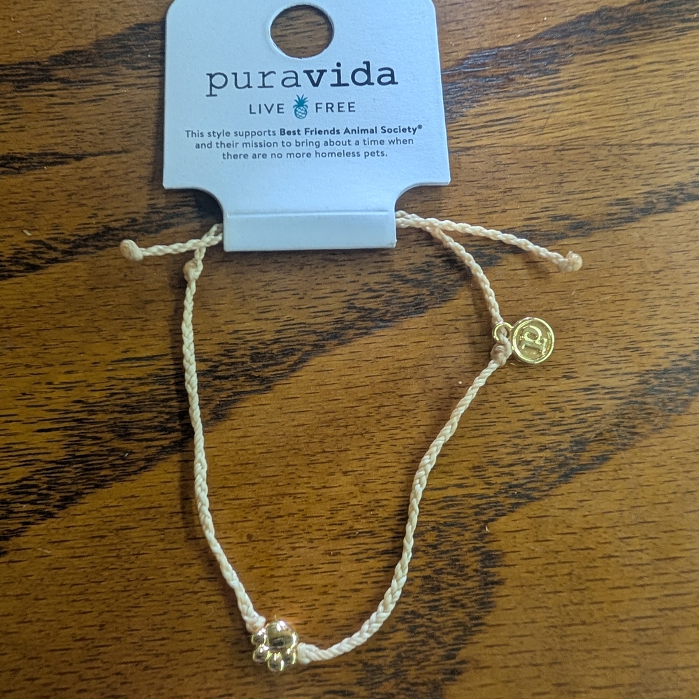 Pura Vida Cream Bracelet with Gold Charm